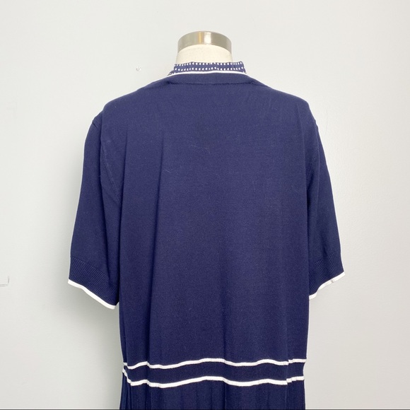 NWT Draper James Dots Bowtie Neck Navy Blue Pleated Sweater Knit Dress Womens 3X - Picture 10 of 14
